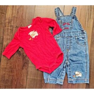 Vintage Gymboree Barn Yard Cutie Overalls Set Cow Long Sleeve Bodysuit 3-6 Month